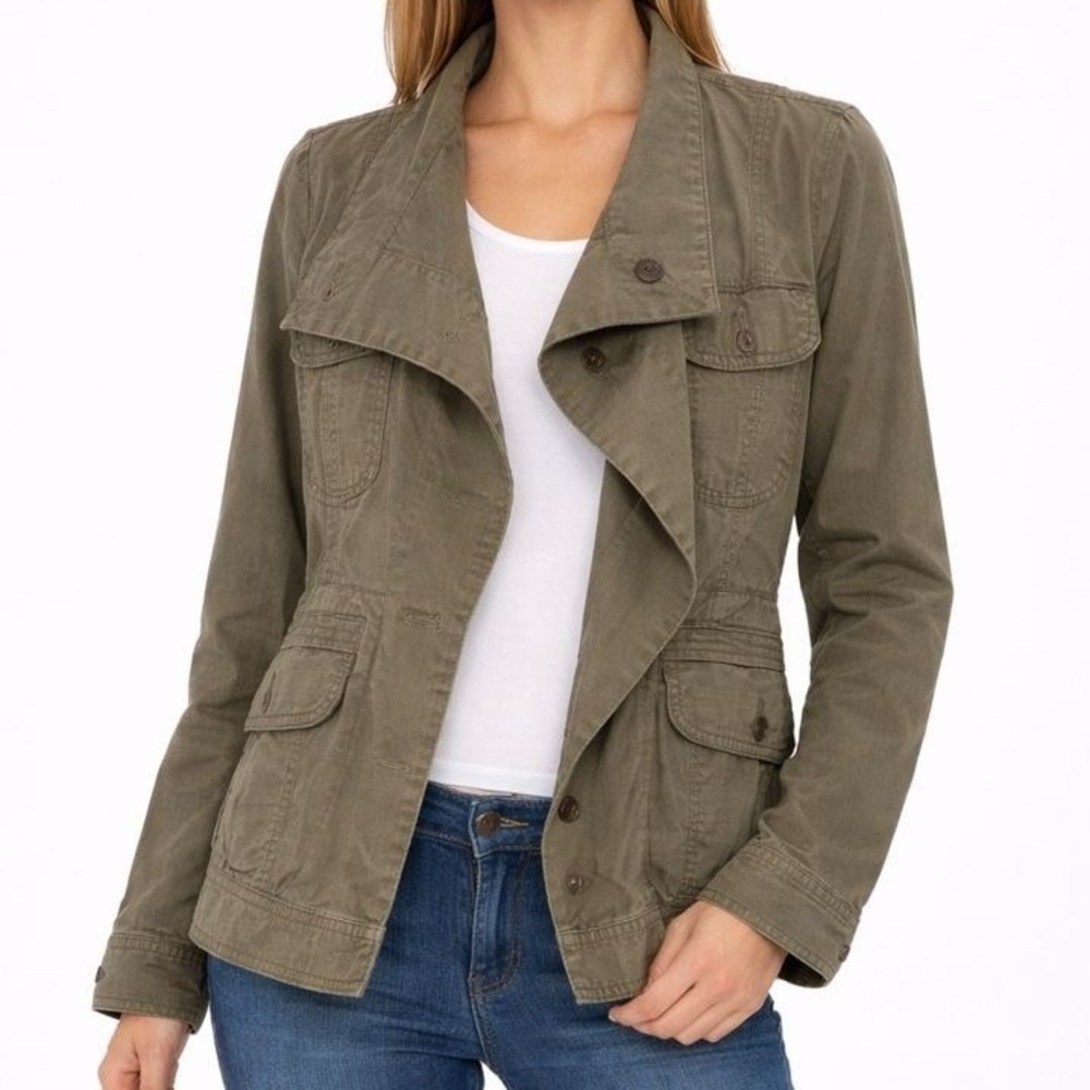 Eddie Bauer Hipstop‎ Utility Jacket Khaki Button Front Collared Womens Small